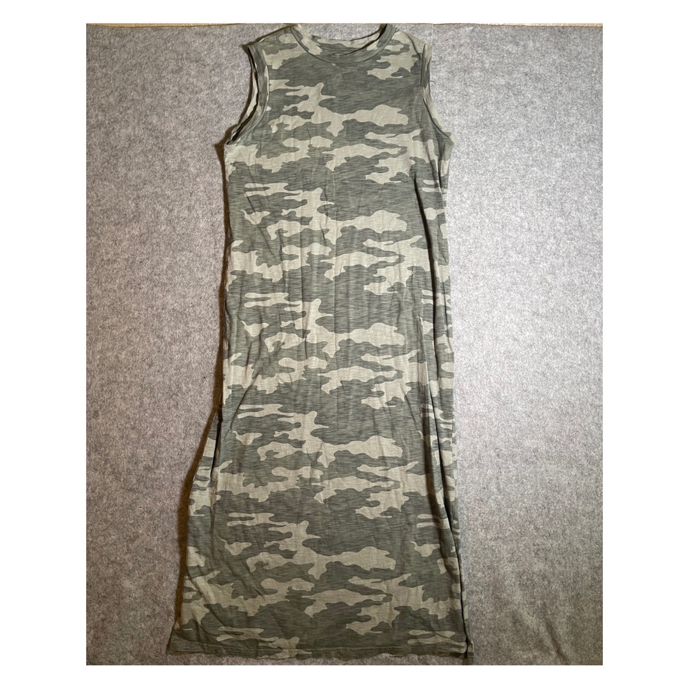 Universal Thread Camo Maxi Dress Small Green Sleeveless Slub Knit Crew Neck